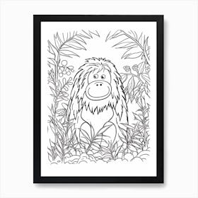 Line Art Jungle Animal Bornean Orangutan 4 Art Print