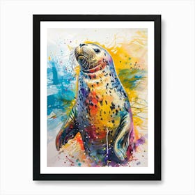 Harp Seal Colourful Watercolour 1 Art Print