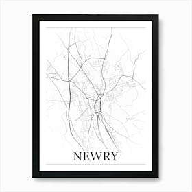 Newry, Northern Ireland, Uk, City Map, Black And White Fade Design Poster