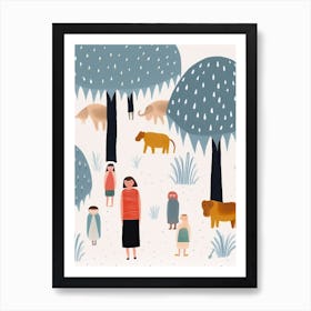 Tiny People At The Zoo Animals And Illustration 4 Art Print