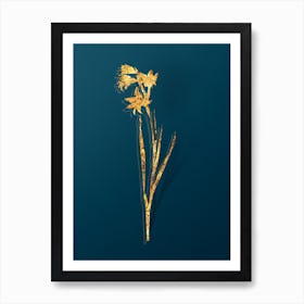 Vintage Painted Lady Botanical in Gold on Teal Blue n.0338 Art Print