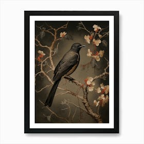 Dark And Moody Botanical Robin 6 Art Print