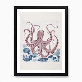 Octopus On The Ocean Floor With Rocks 3 Art Print