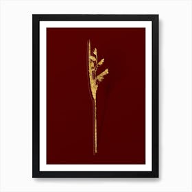 Vintage Powdery Alligator Flag Botanical in Gold on Red n.0585 Art Print