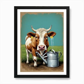 Watering Cow Canvas Print Art Print