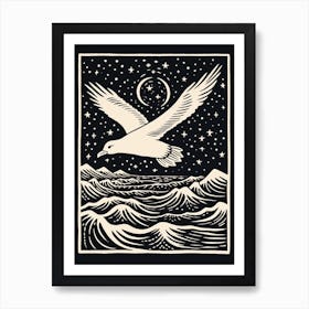 B&W Bird Linocut Seagull 1 Art Print