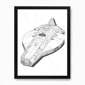 The Millennium Falcon (Star Wars) Fantasy Inspired Line Art 4 Art Print