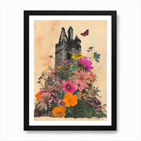 Ireland   Floral Retro Collage Style 2 Art Print