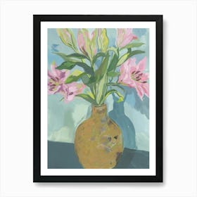Pink Lilies In A Vase Art Print