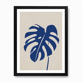 Monstera leaf in minimal blue Art Print