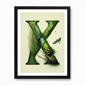 X  Letter, Alphabet Retro Drawing 1 Art Print