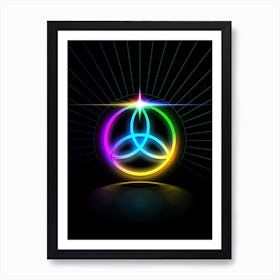 Neon Geometric Glyph in Candy Blue and Pink with Rainbow Sparkle on Black n.0082 Art Print