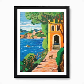 Painting Of A Dog In Isola Bella Garden, Italy In The Style Of Matisse 02 Art Print