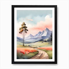 Tranquil Mountains In Minimalist Watercolor Vertical Composition 4 Art Print