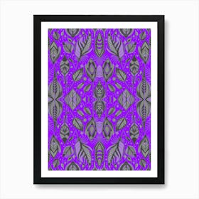 Neon Vibe Abstract Peacock Feathers Black And Purple 1 Art Print