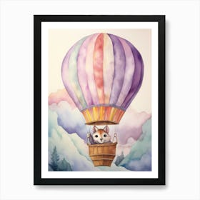 Baby Lemur In A Hot Air Balloon Art Print