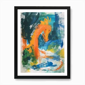 Wild Brushstrokes Abstract Orange Dinosaur Art Print