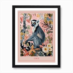 Floral Animal Painting Lemur 2 Poster Art Print