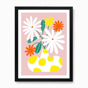 Bunch Of Flowers Pottery Yellow Dots Art Print