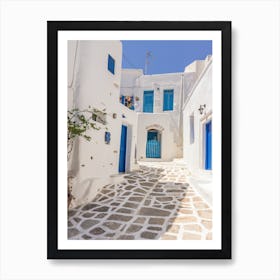 Blue And White Houses In Paros Art Print