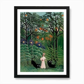 Cats In Famous Gardens Henri Rousseau Woman Walking In An Exotic Forest Art Print