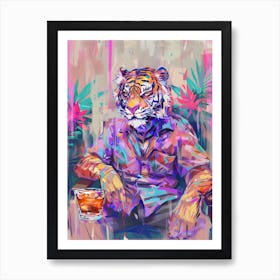 Animal Party: Crumpled Cute Critters with Cocktails and Cigars Tiger Art Print