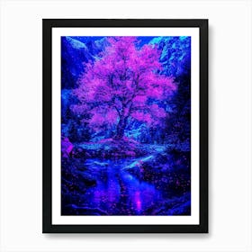 Purple Tree At Night Art Print