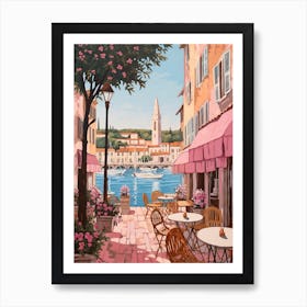 Saint Tropez France 2 Vintage Pink Travel Illustration Art Print