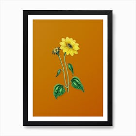 Vintage Trumpet Stalked Sunflower Botanical on Sunset Orange n.0086 Art Print