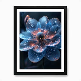 Blue Flower With Water Droplets Art Print