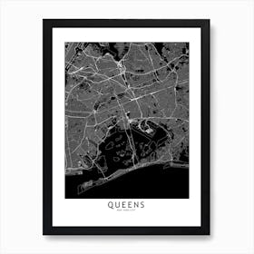 Queens Black And White Map Art Print