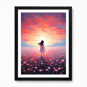 Little Girl In A Field Of Flowers Art Print