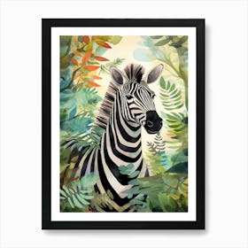 Zebra In The Jungle Watercolour 3 Art Print