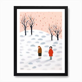 Winter Snow Scene, Tiny People And Illustration 7 Art Print