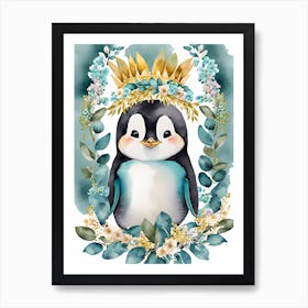 Floral Cute Penguin Watercolor  (7) Art Print