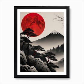 Red Moon Mountain Japan Art Print