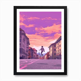 Skateboarding In Zurich, Switzerland Futuristic 4 Art Print