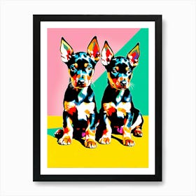 'Doberman Pinscher Pups', This Contemporary art brings POP Art and Flat Vector Art Together, Colorful Art, Animal Art, Home Decor, Kids Room Decor, Puppy Bank - 48th Art Print