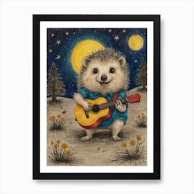 Hedgehog Playing Guitar 29 Art Print