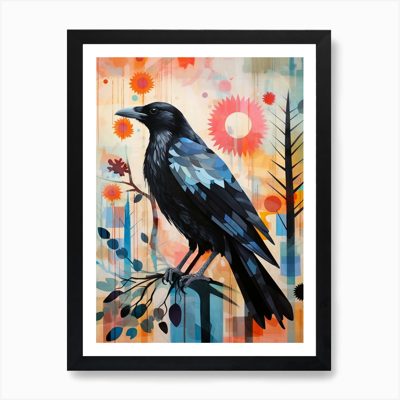 Raven Drawing Art Mixed Media Collage Painting Hand Made Abstract Art Board  Print for Sale by art2print