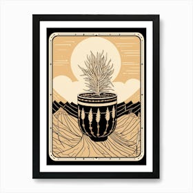 B&W Cactus Illustration Golden Barrel Cactus 3 Art Print