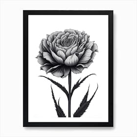 A Carnation In Black White Line Art Vertical Composition 22 Art Print