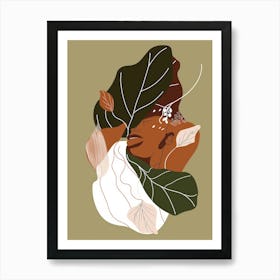 Abstract Woman With Leaves Art Print