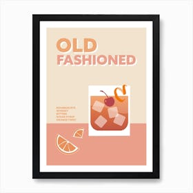 Old Fashioned Cocktail Retro Pink Colourful Kitchen Bar Wall Art Print