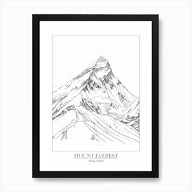 Mount Everest Nepal Tibet Line Drawing 3 Poster Art Print