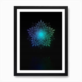 Neon Blue and Green Abstract Geometric Glyph on Black n.0161 Art Print