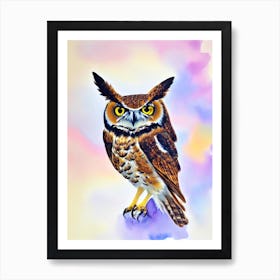 Great Horned Owl Watercolour Bird Art Print