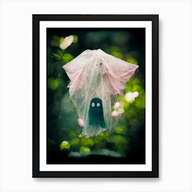 Pink Bedsheet Ghost In The Forest Photo Art Print