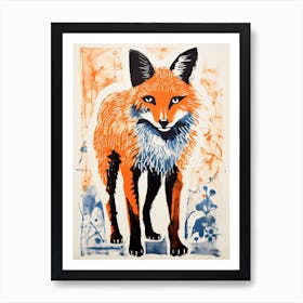 Red Fox, Woodblock Animal Drawing 2 Art Print