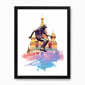 Skateboarding In Moscow, Russia Gradient Illustration 4 Art Print